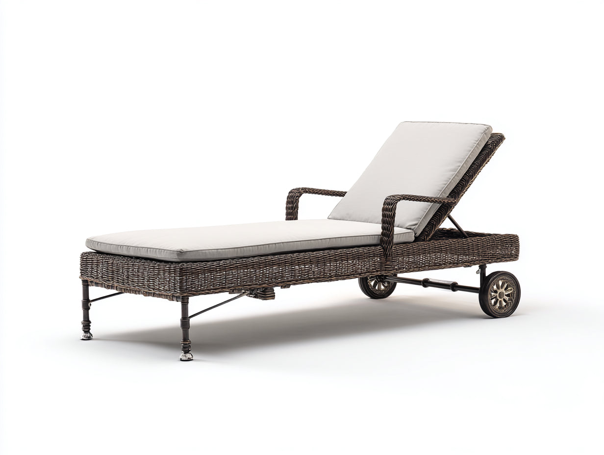 Tumbonas de ratán sintético 200 x 70 x 85 cm - Marrón oscuro y blanco - Diseño reclinable con ruedas para jardín y terraza