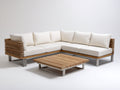 Sofás de exterior de madera y metal 240 x 240 x 75 cm - Blanco crema y madera natural - Conjunto esquinero moderno con mesa de centro