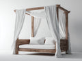 Tumbona de exterior cama balinesa madera 200x200x200 cm blanco natural descanso elegante