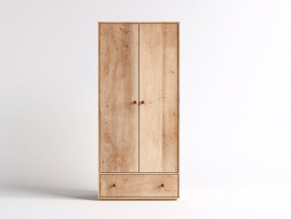 Armarios de tablero de madera 90 x 55 x 195 cm - abedul natural - 2 puertas y 1 cajón de estilo minimalista para dormitorio