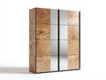 Armarios de dos puertas correderas - paneles con efecto madera y espejo 200 x 60 x 220 cm - madera natural plateado y negro - diseño moderno de gran capacidad