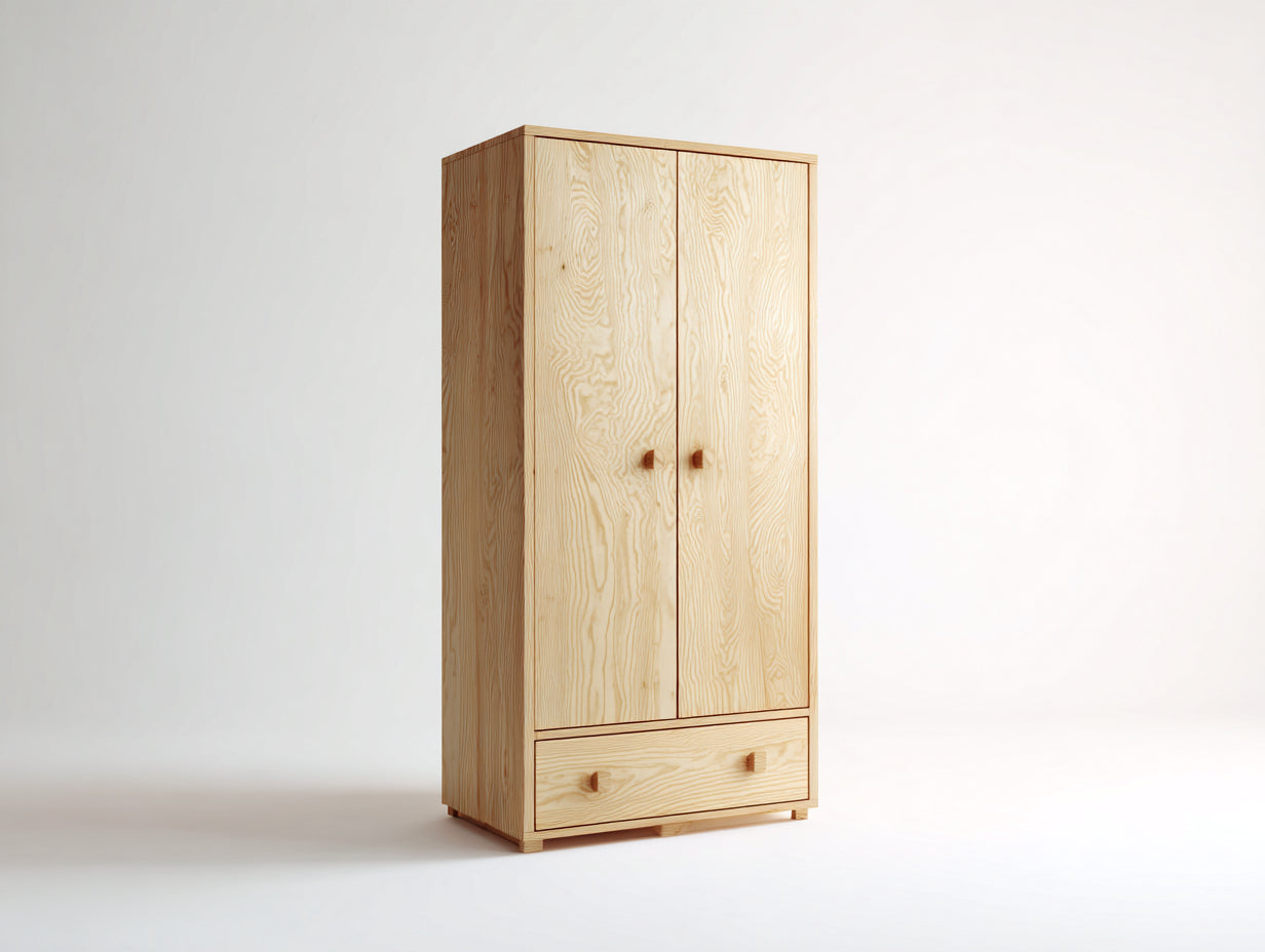 Armarios de madera 100 x 55 x 190 cm - pino natural - 2 puertas y 1 cajón para dormitorio de estilo nórdico