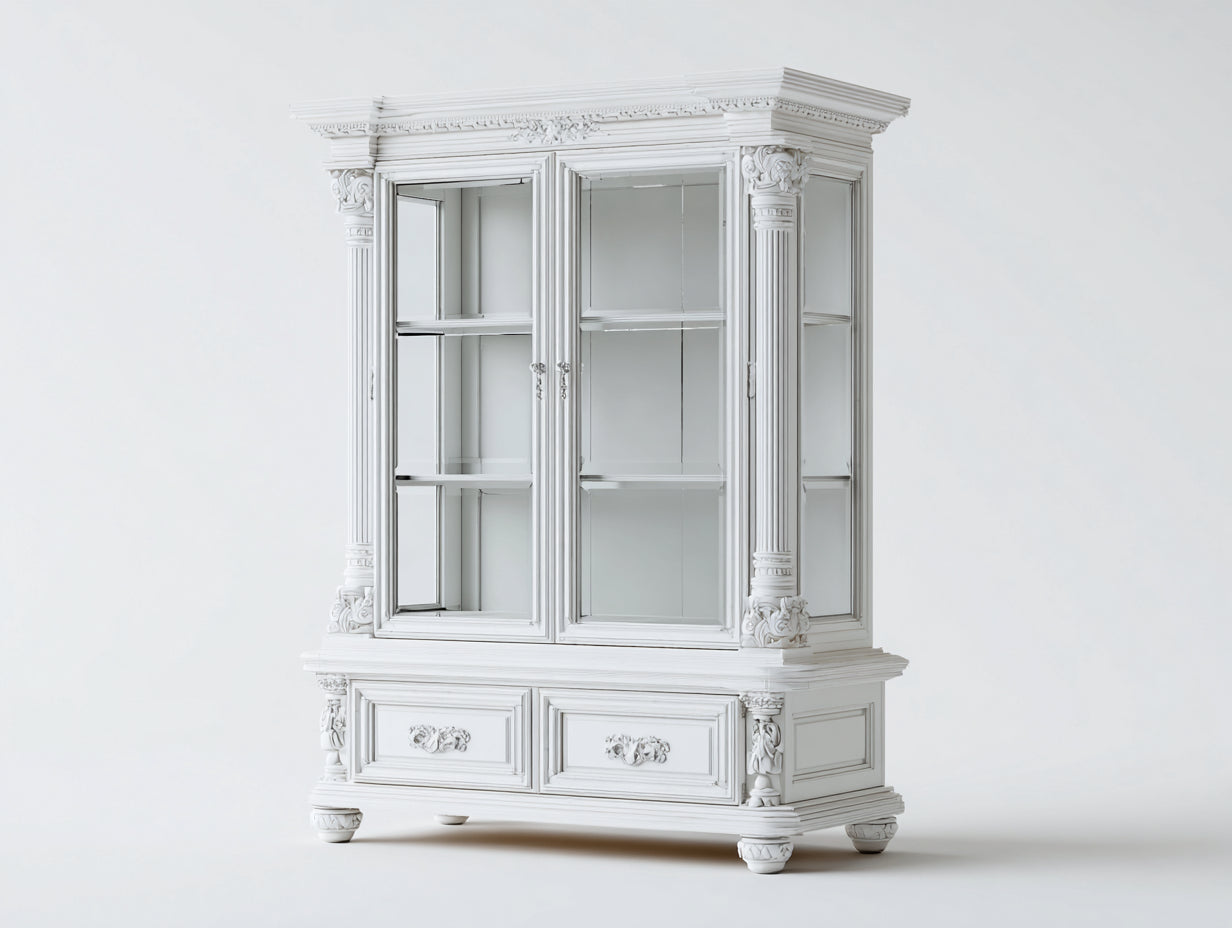 Estanterías vitrina de madera 125x48x195 cm - Blanco - Diseño clásico con puertas de cristal