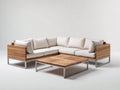 Sofás de exterior modular con mesa 270x270x72 cm - Beige y marrón natural - Diseño esquinero