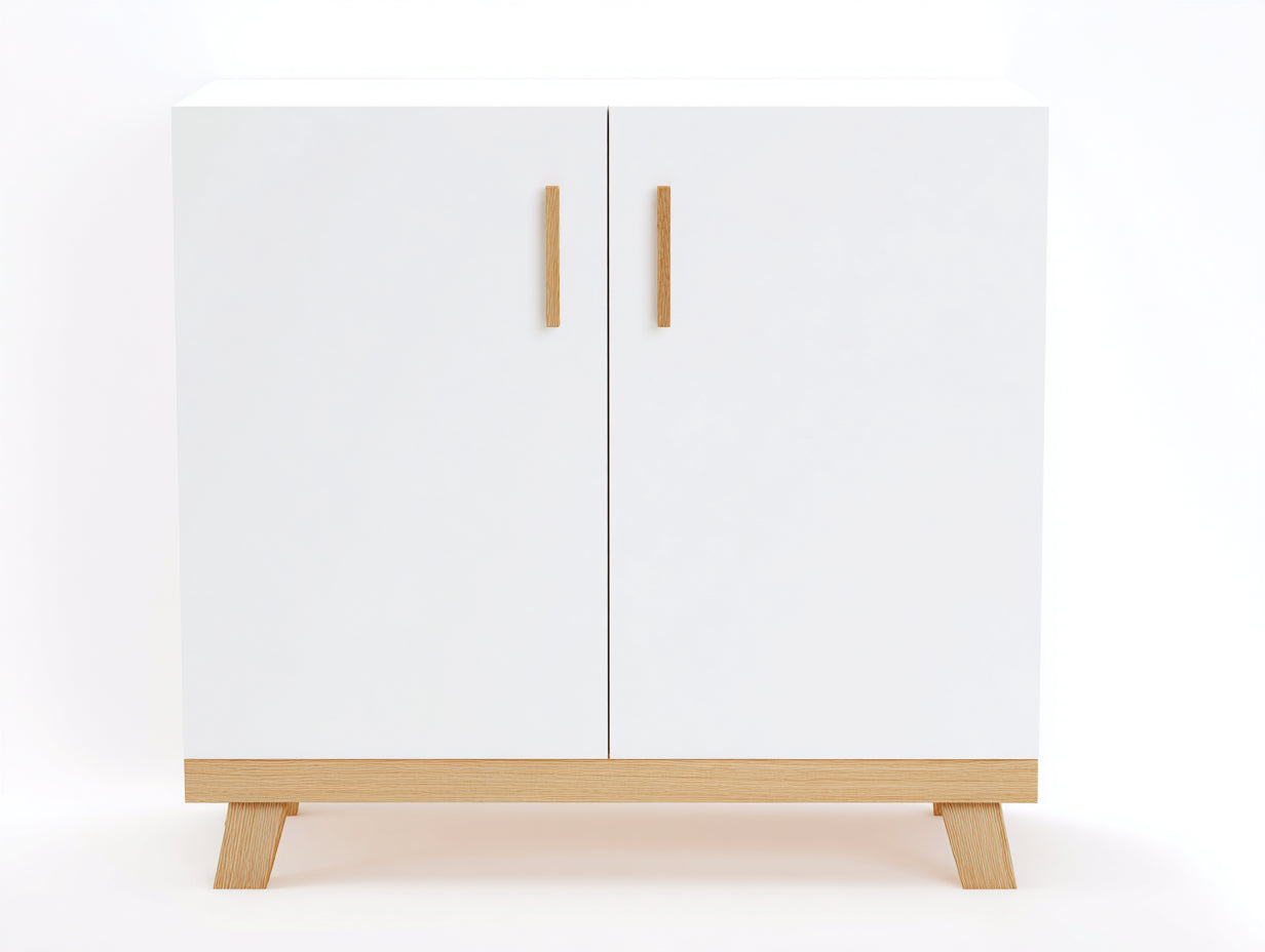 Armarios de madera 90 x 40 x 100 cm - blanco y madera natural - almacenaje de estilo nórdico