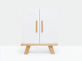 Armarios auxiliares de dos puertas en tablero de madera 80 x 40 x 100 cm - Blanco y madera natural - Diseño nórdico