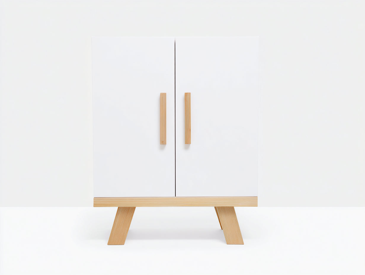 Armarios auxiliares de dos puertas en tablero de madera 80 x 40 x 100 cm - Blanco y madera natural - Diseño nórdico