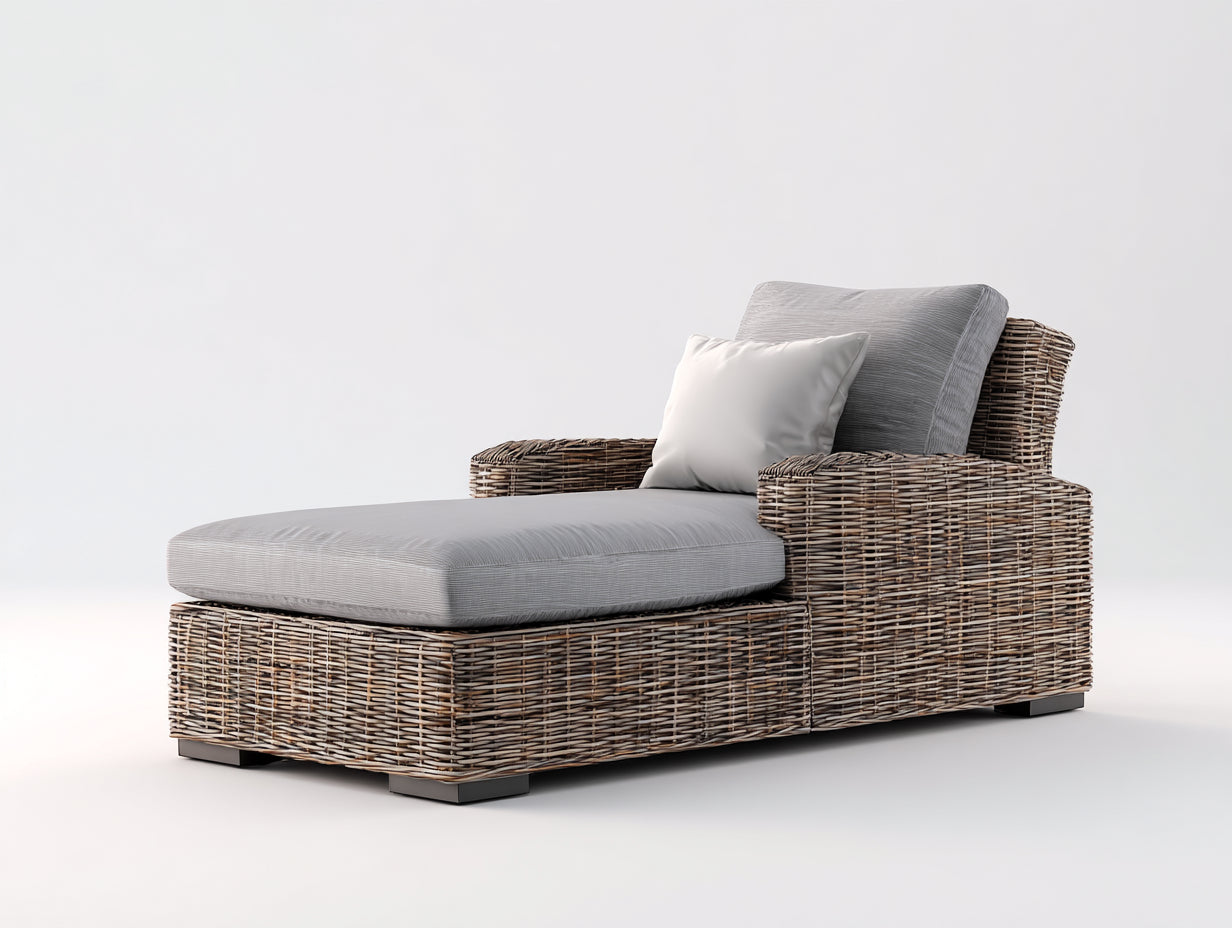 Tumbonas de ratán sintético 180 x 75 x 80 cm - Marrón natural y gris - Diseño reclinable para jardín y terraza