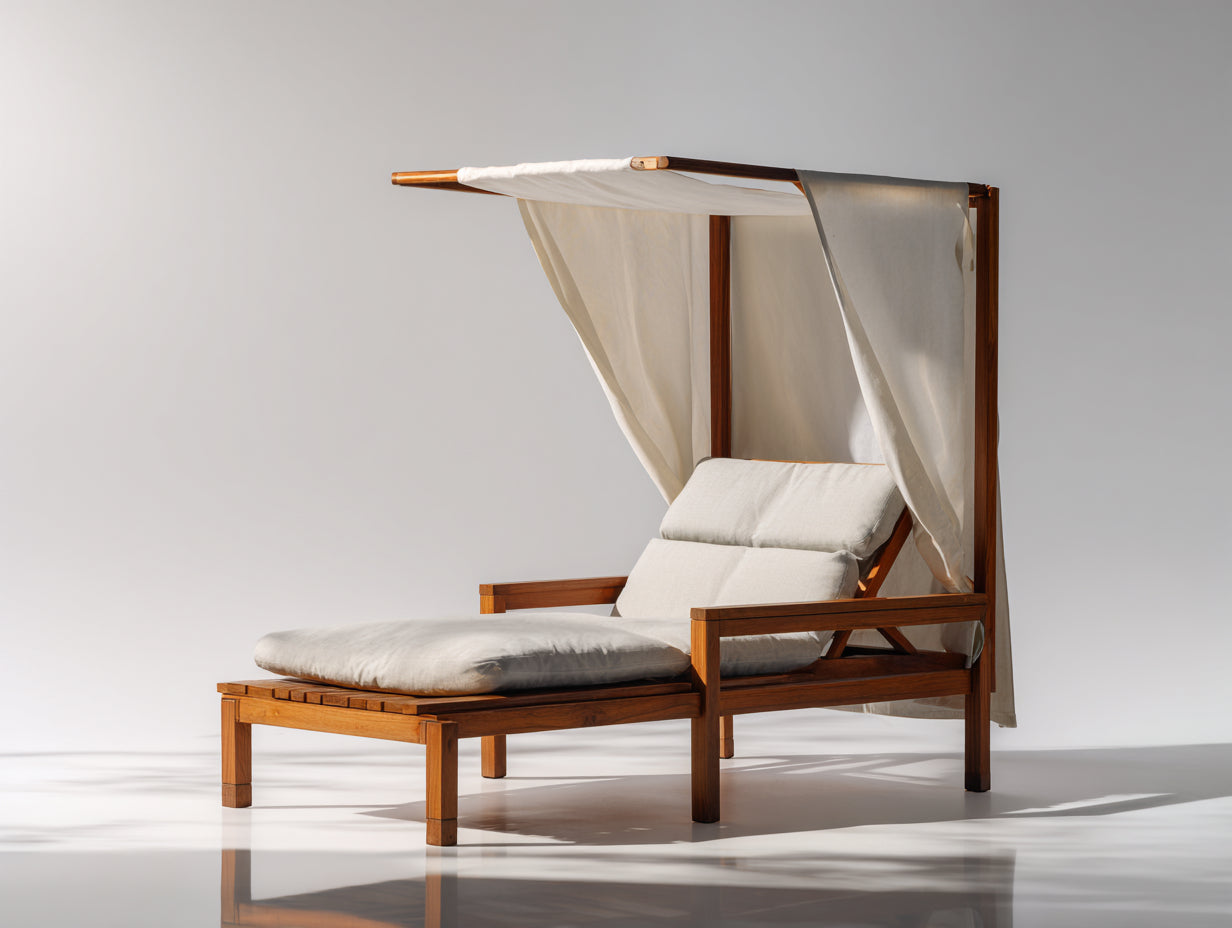 Tumbona exterior con dosel de madera 210x95x200 cm - Blanco y marrón oscuro - Diseño reclinable