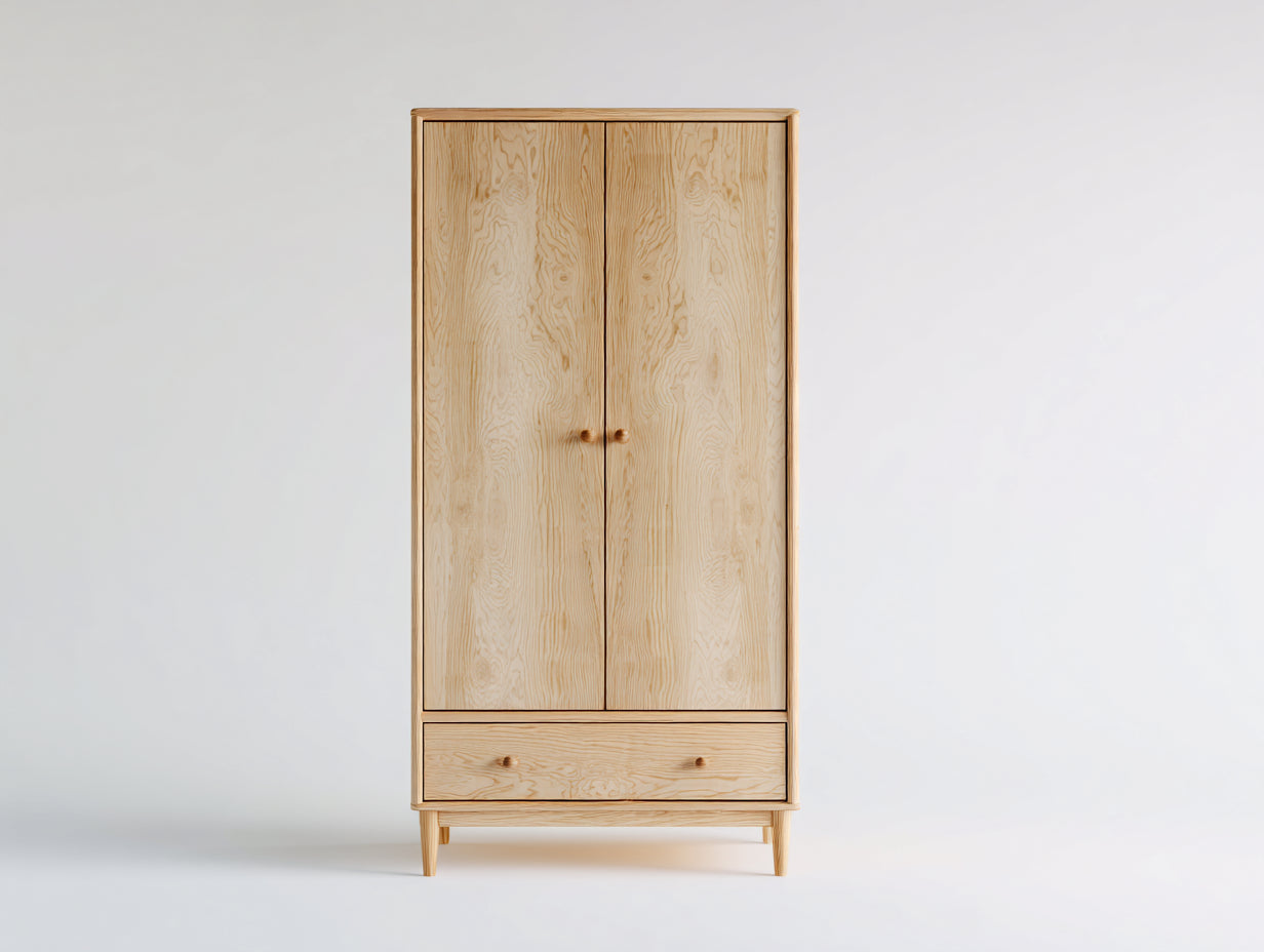 Armarios de dos puertas y un cajón - madera 90 x 55 x 190 cm - madera natural - almacenamiento vertical de estilo nórdico