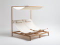 Tumbonas de madera con dosel 220 x 180 x 210 cm - Natural y blanco - Diseño doble para jardín y terraza
