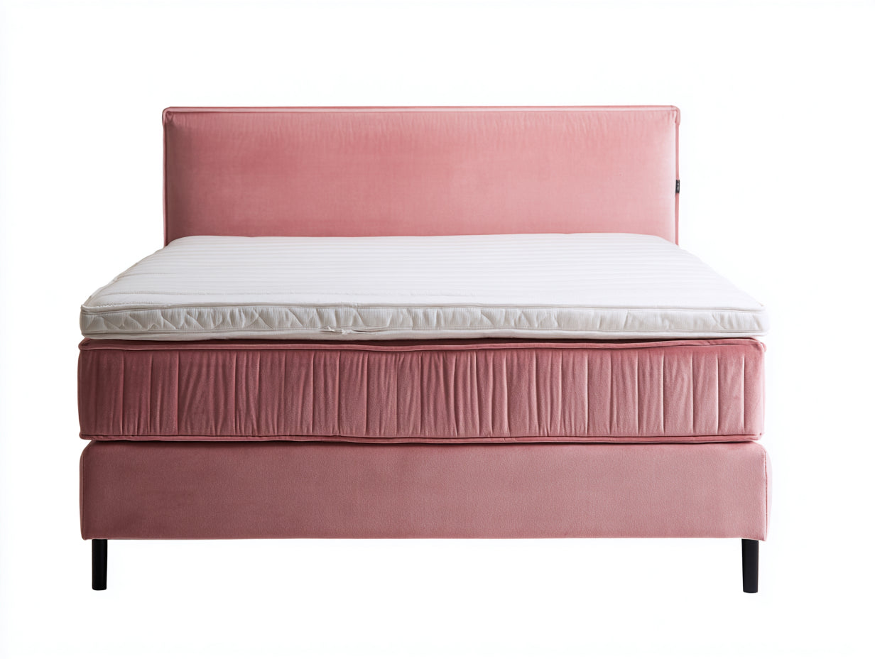 Camas dobles tapizadas 170 x 215 x 115 cm - tejido rosa - cabecero acolchado y diseño contemporáneo