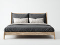 Camas dobles de madera 215 x 180 x 110 cm - Madera natural y gris oscuro - Cabecero tapizado de diseño contemporáneo