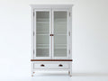 Estanterías con 2 puertas de vidrio y 1 cajón 100 x 42 x 195 cm - Blanco transparente y marrón - Diseño clásico