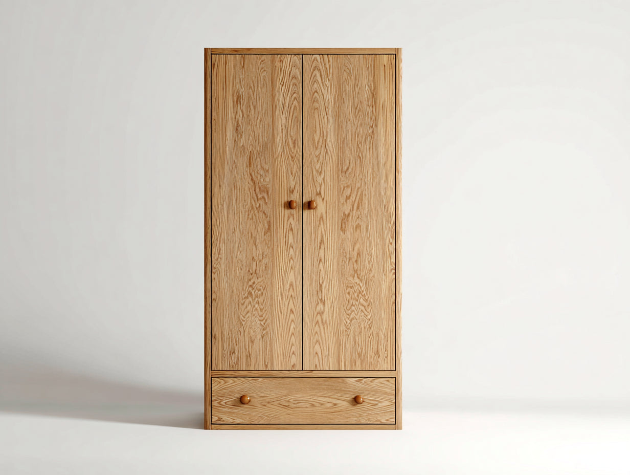 Armarios de tablero de madera 100 x 55 x 200 cm - roble natural - 2 puertas y 1 cajón de estilo nórdico para dormitorio