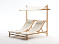 Tumbonas dobles con dosel de madera 200x150x200 cm - Blanco y marrón natural - Diseño para exterior