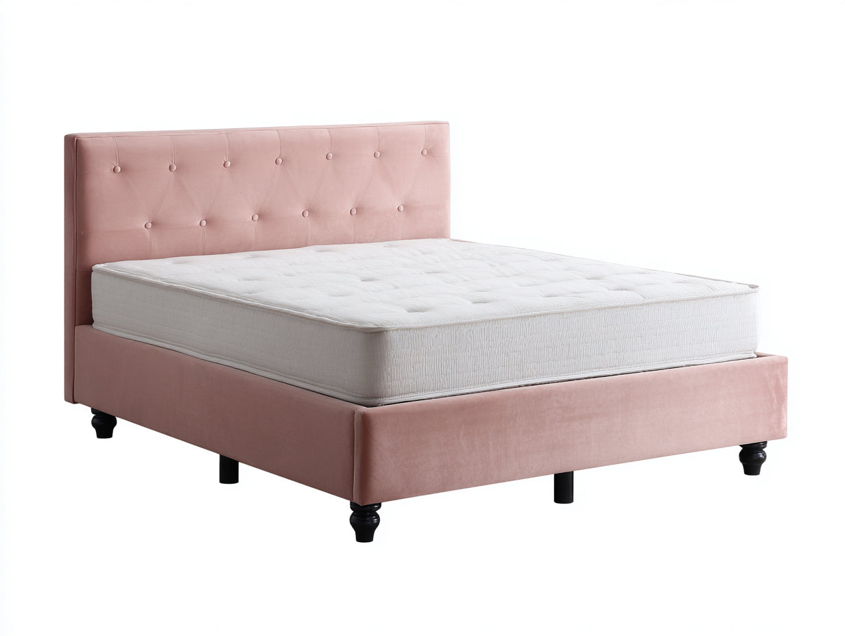 Camas dobles tapizadas en terciopelo 210 x 170 x 125 cm - Rosa y negro - Cabecero capitoné de estilo moderno