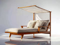 Tumbonas de madera y tela 220 x 150 x 170 cm - Marrón nogal y blanco crema - Diseño reclinable con dosel para jardín