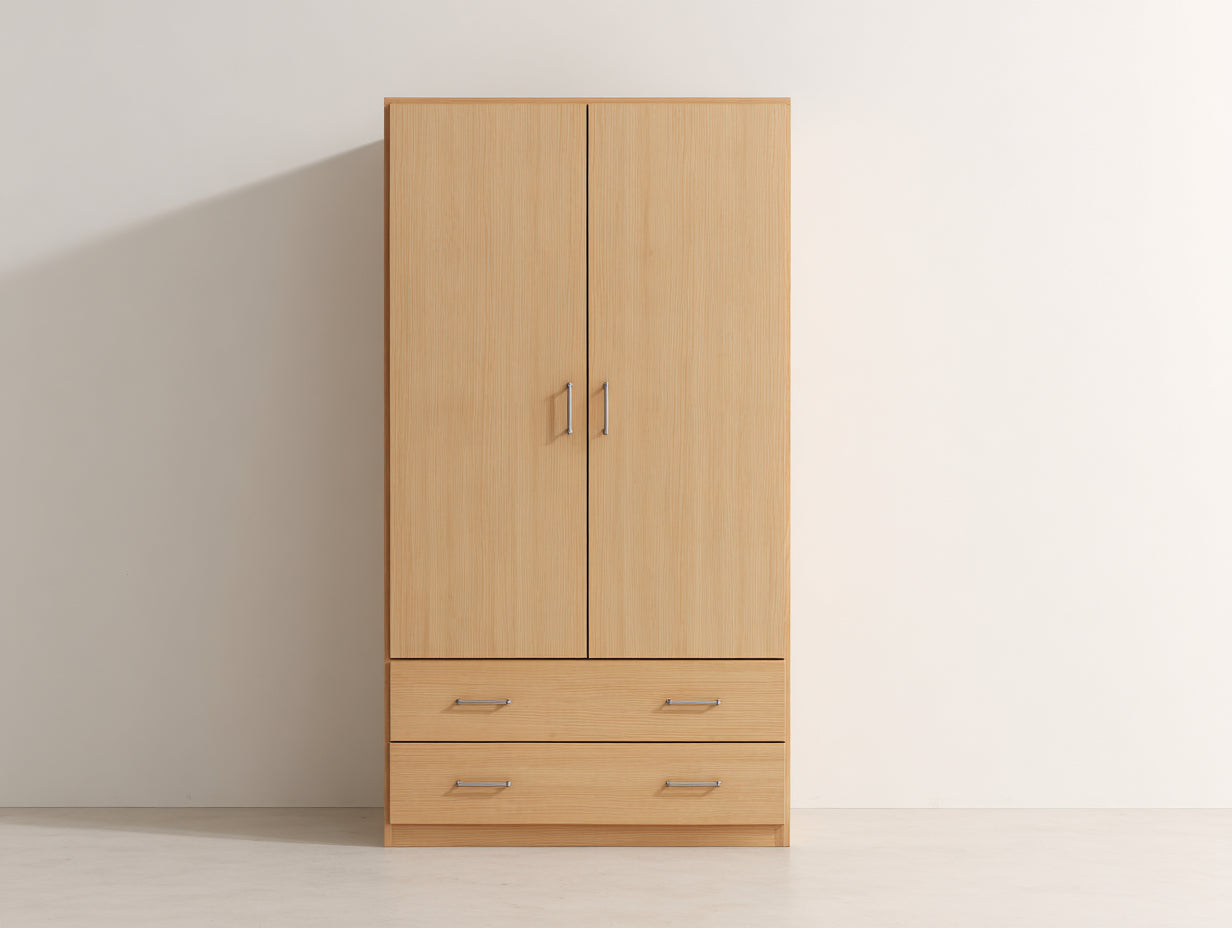 Armarios de madera 90 x 50 x 180 cm - madera natural - dormitorio - dos puertas y dos cajones - estilo moderno
