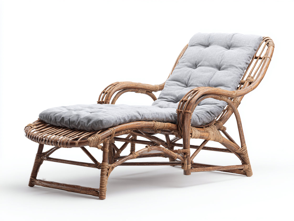 Tumbona de exterior ratán natural 170x70x95 cm gris estilo natural ergonómico
