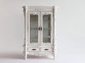 Estanterías de madera y vidrio 120 x 45 x 190 cm - Blanco envejecido - Estilo barroco con 2 puertas y 2 cajones