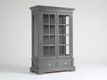 Estanterías con dos puertas de cristal y dos cajones - madera y vidrio 115 x 45 x 195 cm - gris oscuro - almacenamiento cerrado de estilo clásico