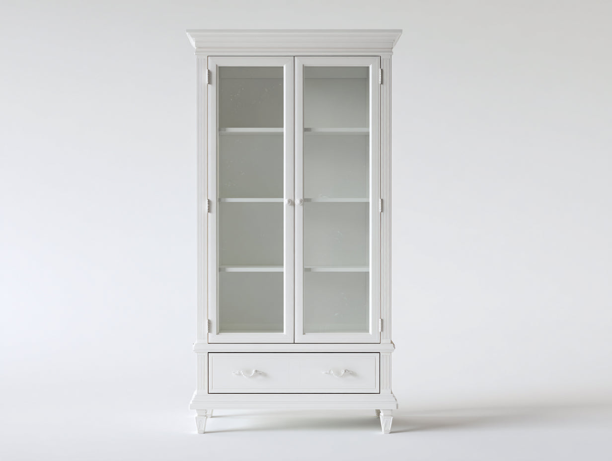 Estanterías vitrina de madera 90x42x185 cm - Blanco - Diseño clásico con puertas de cristal