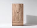 Armarios de dos puertas en tablero de madera 90 x 50 x 190 cm - Madera natural y latón - Dos cajones y diseño minimalista