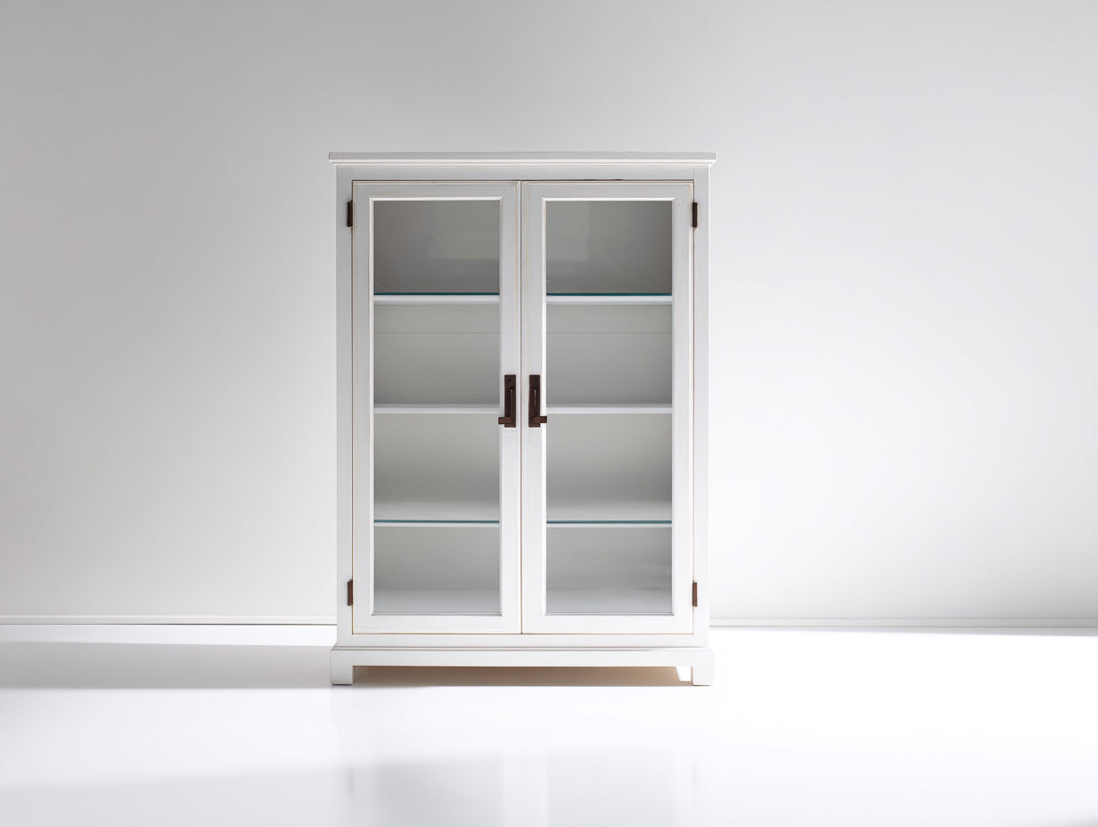 Estanterías con dos puertas de cristal - madera y vidrio 92 x 40 x 165 cm - blanco - almacenamiento vertical de estilo clásico
